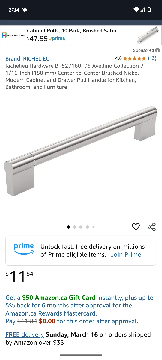 Pair of Richelieu Cabinet Pulls Brushed Nickel image indicator(2)