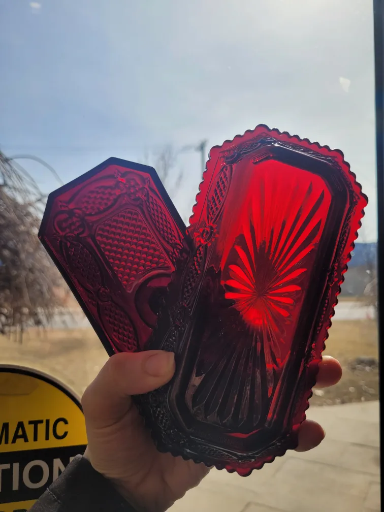 Vintage Cranberry Glass Butter Dish with Lid image indicator(2)