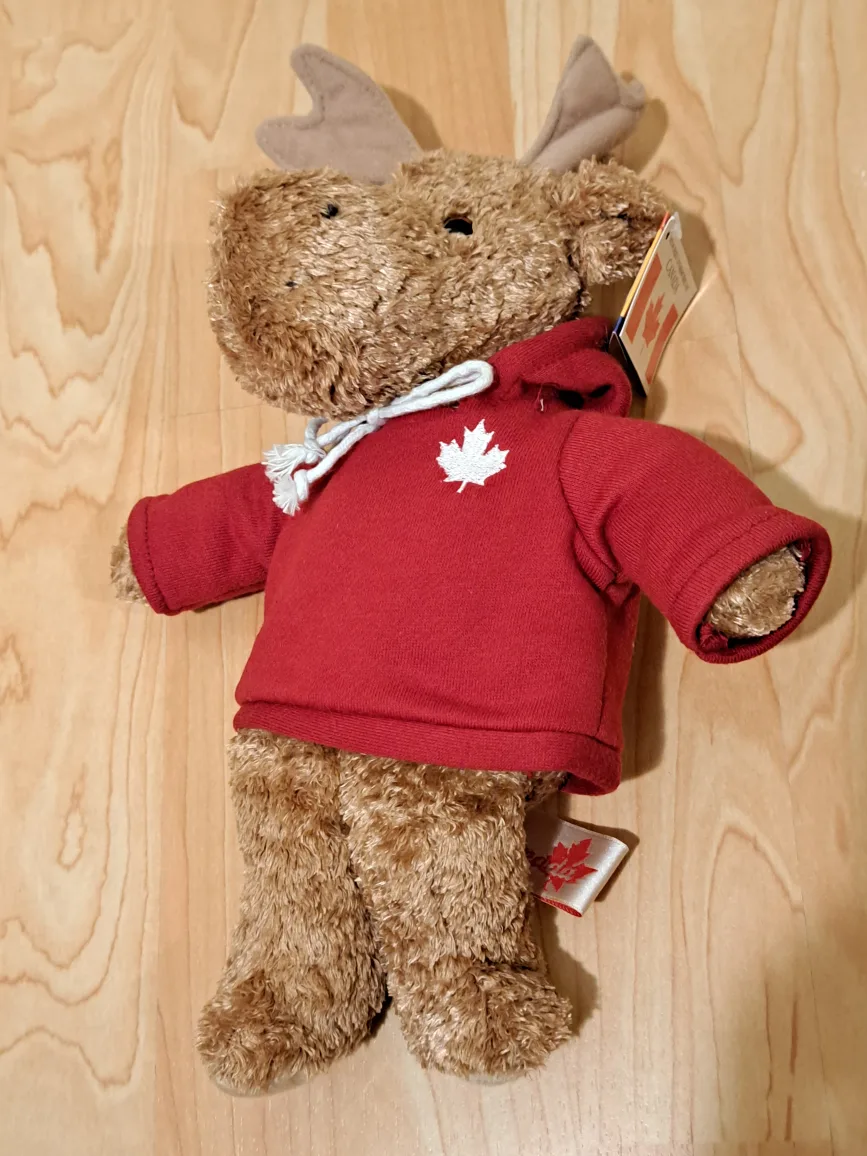 Adorable Canadian Moose Plush Toy in Red Hoodie 12" image indicator(4)