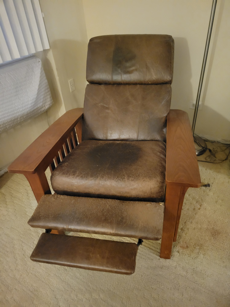 Brown Leather Recliner with Wood Accents