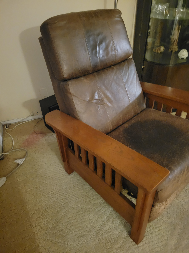 Brown Leather Recliner with Wood Accents - photo 4