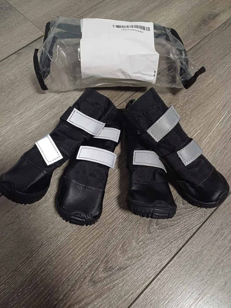 Set of Four Dog Boots - Black with Reflective Straps image indicator(4)