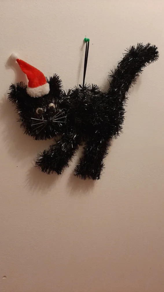 Black tinsel cat Christmas ornament image indicator(3)