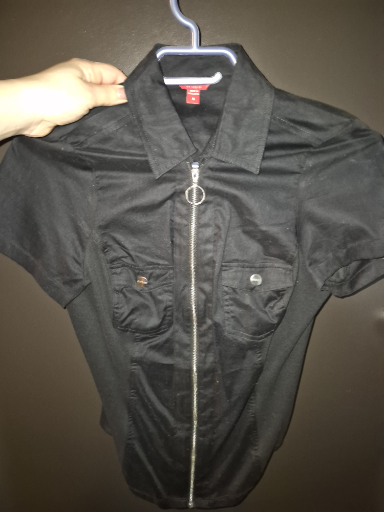 Women's black short sleeve zip up shirt - never worn
