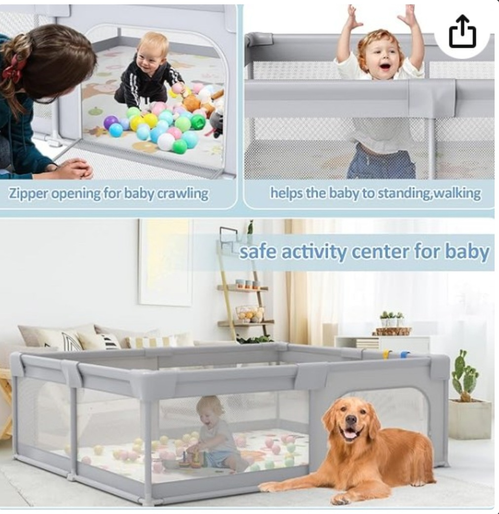 Grey Foldable Baby Playpen with Mat - photo 2