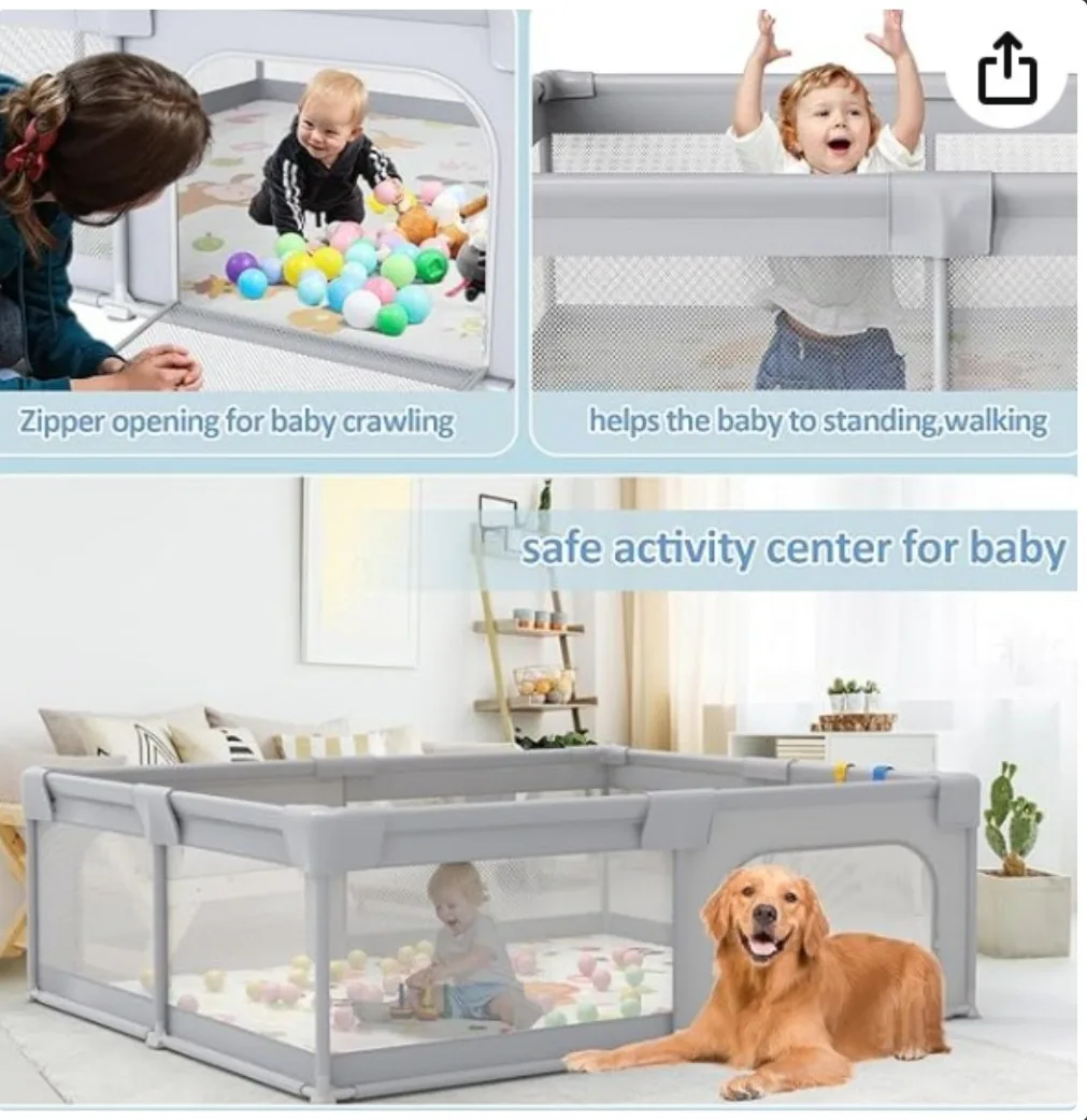 Grey Foldable Baby Playpen with Mat image indicator(2)