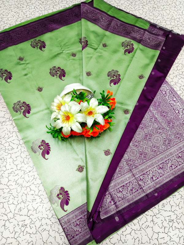Elegant Green and Purple Banarasi Silk Saree