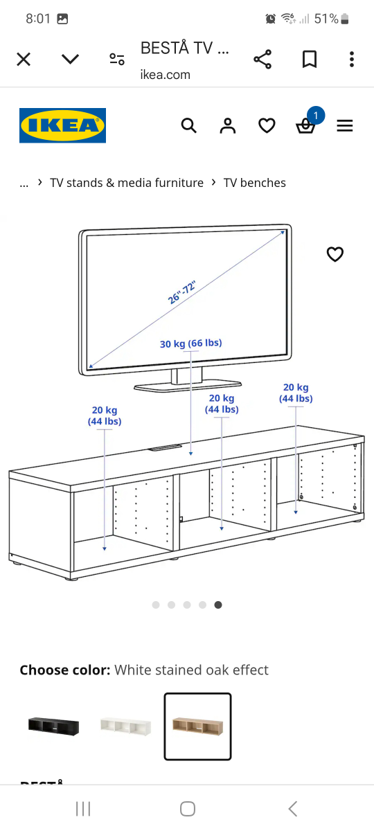 IKEA BESTÅ TV Bench - White Stained Oak Effect - photo 2