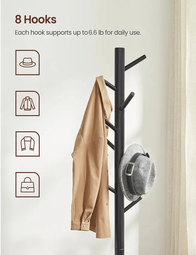 Coat Rack - 8 Hook Freestanding Clothes Tree image indicator(3)
