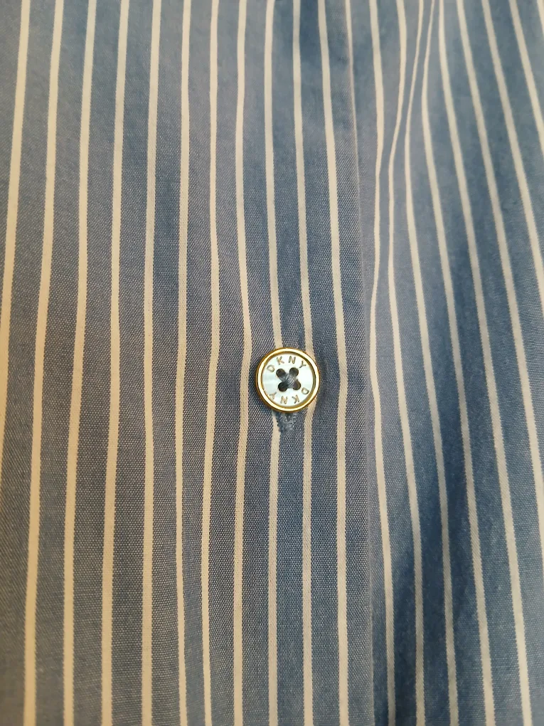 DKNY striped cotton blue and white button up, size large (L) image indicator(6)
