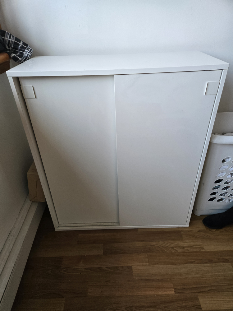 White Sliding Door Shoe Cabinet