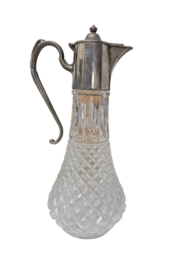 Vintage Crystal Decanter with Silver-Plated Mount
