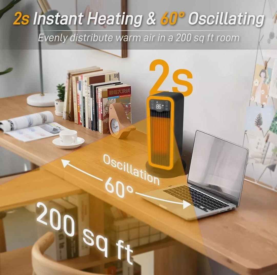Quiet 2s Instant Heating Oscillating Ceramic Heater with Remote - photo 2