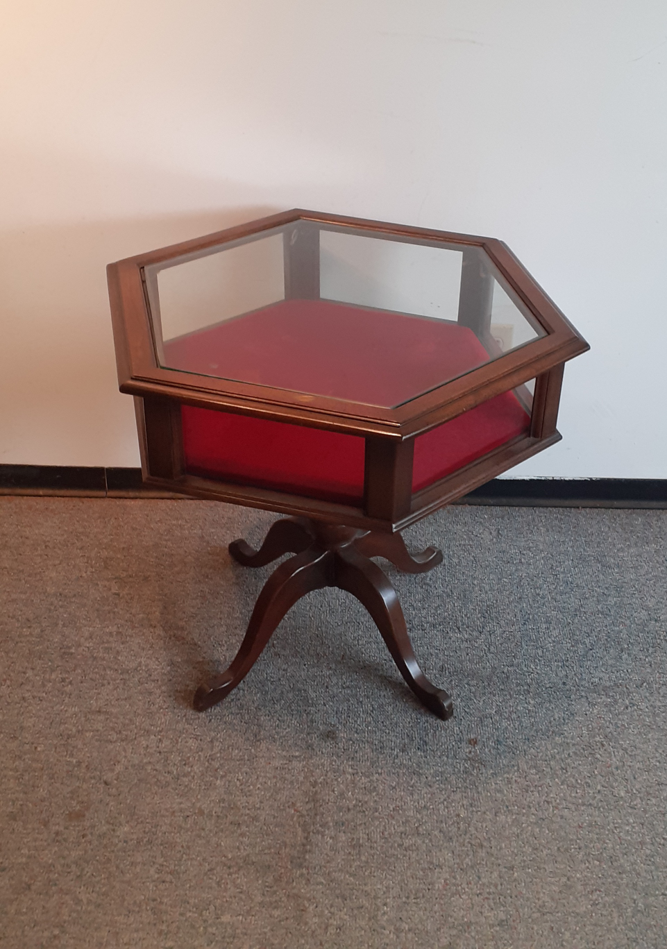 Hexagonal Display Case Table with Glass Top