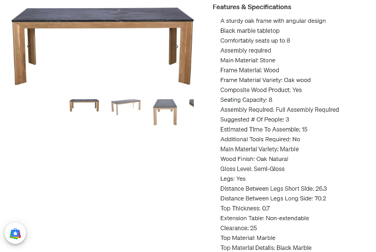 Modern Dining Table - Black Marble Top & Oak Frame - photo 2
