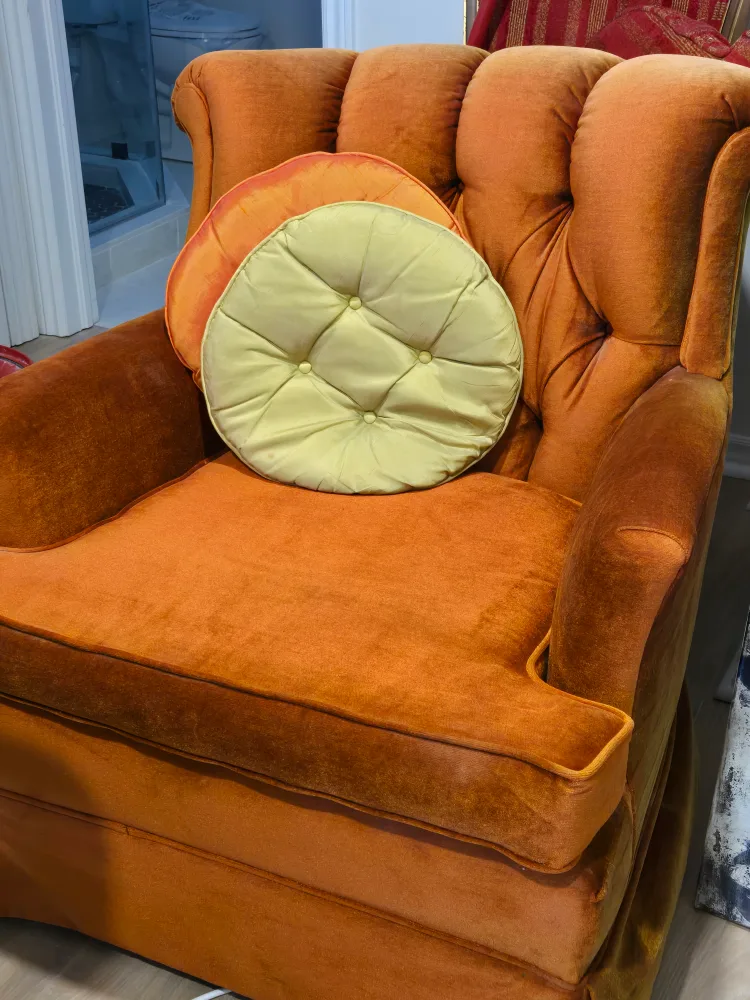 Vintage Orange Velvet Armchair image indicator(2)