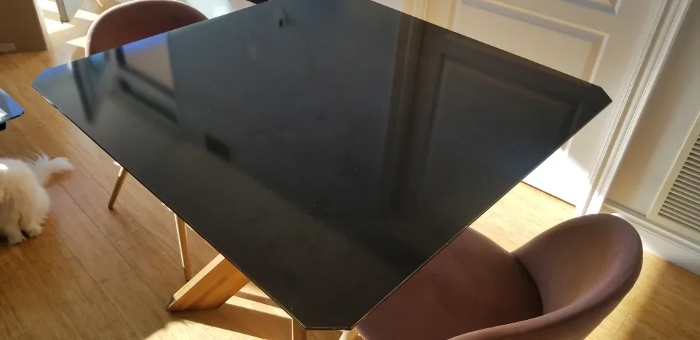 Modern Black Glass-Top Dining Table with Two Velvet Chairs image indicator(6)