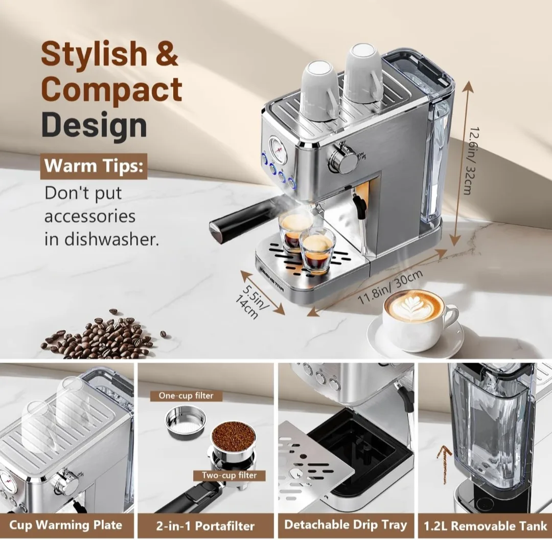 PROFESSIONAL ESPRESSO MACHINE, HOT or COLD BREW, 41oz Water Tank image indicator(7)