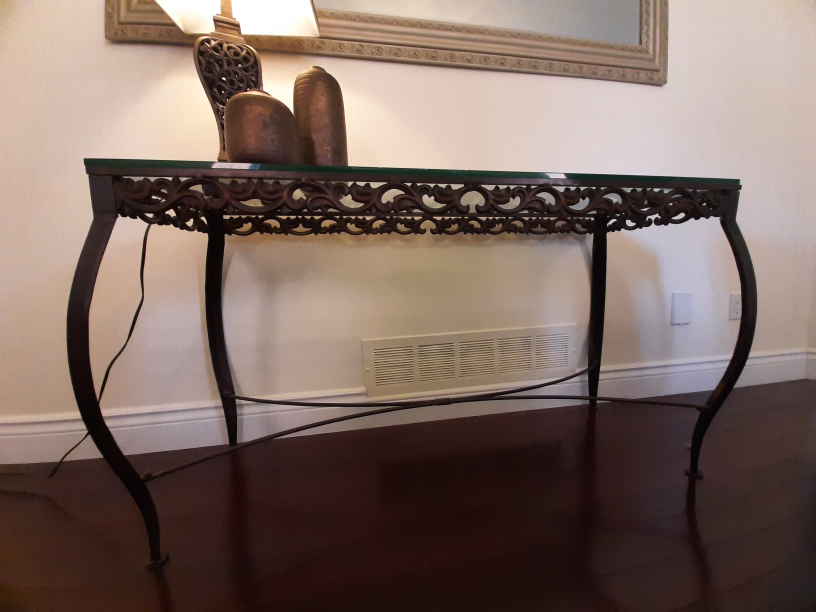 Ornate Metal and Glass Console Table - photo 3