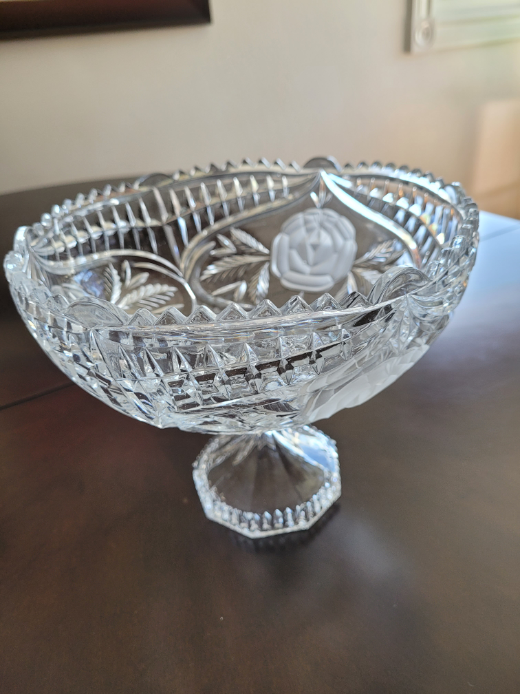 Vintage Crystal Pedestal Bowl with Rose Design - photo 2