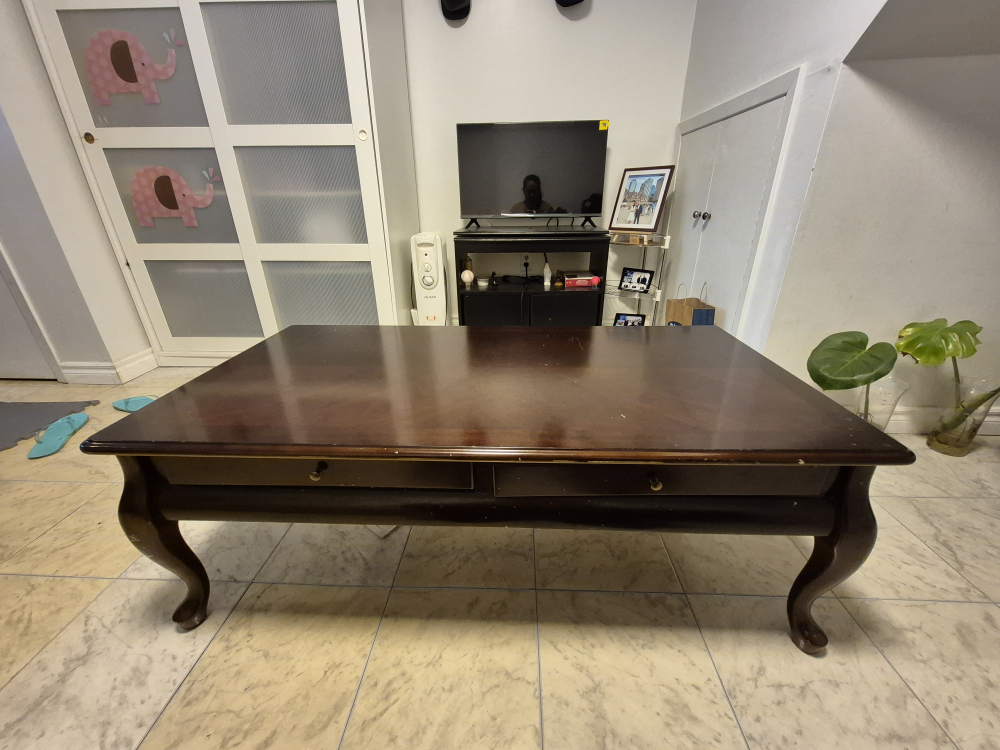 Dark brown wood coffee table with two drawers - photo 2