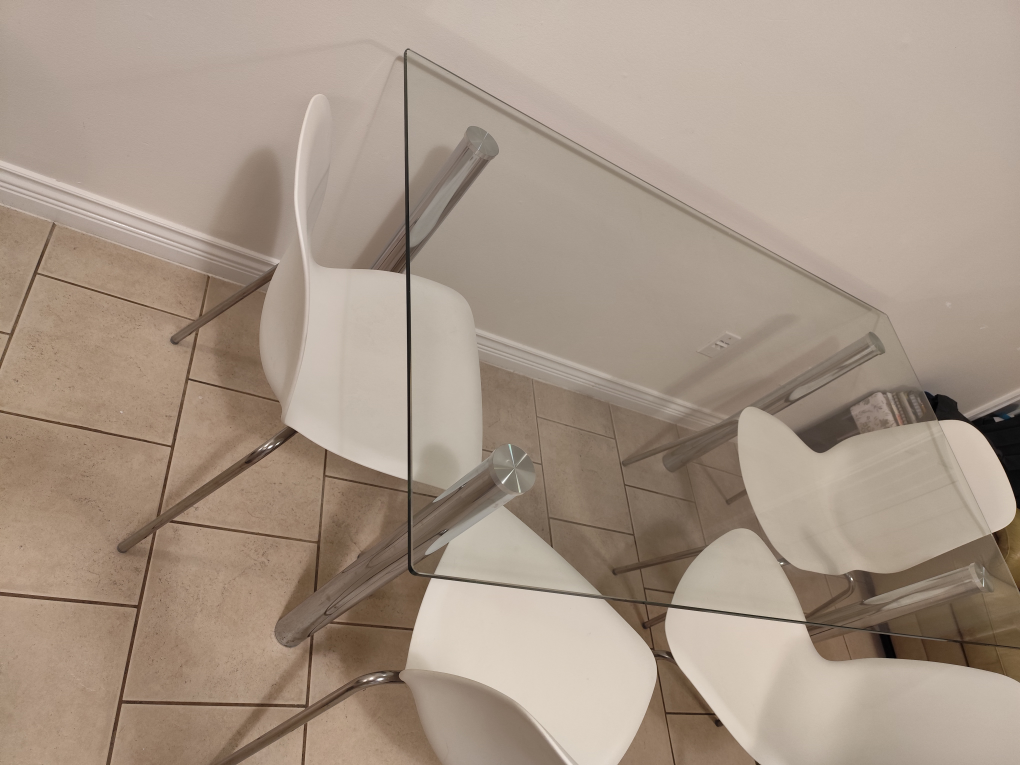 Glass Dining Table with Four White Chairs - photo 3