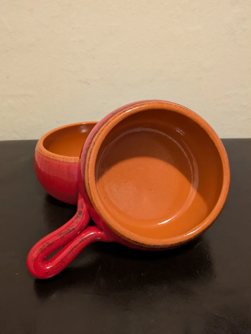 New- Pair of Red Ceramic Ramekins with Handles image indicator(2)