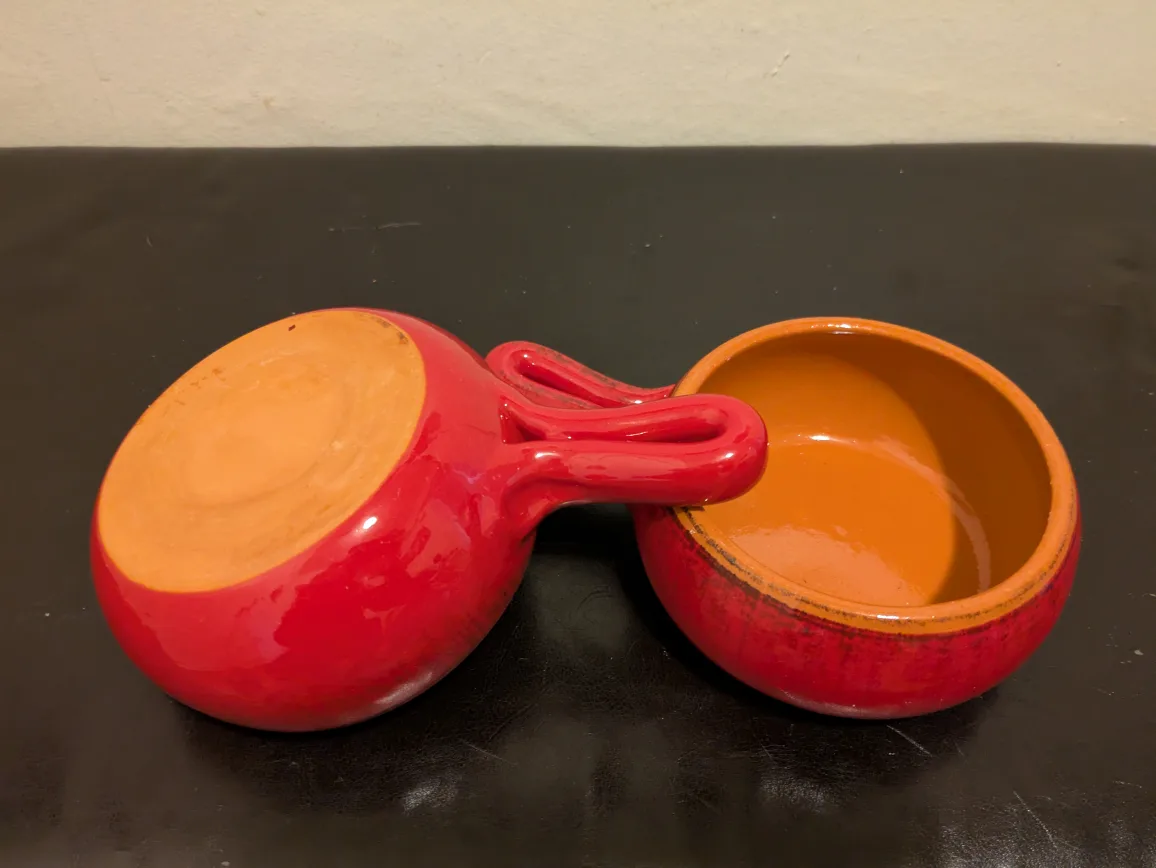 New- Pair of Red Ceramic Ramekins with Handles image indicator(3)