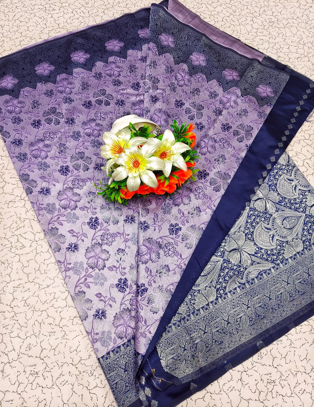 Beautiful Lavender and Navy Blue Saree