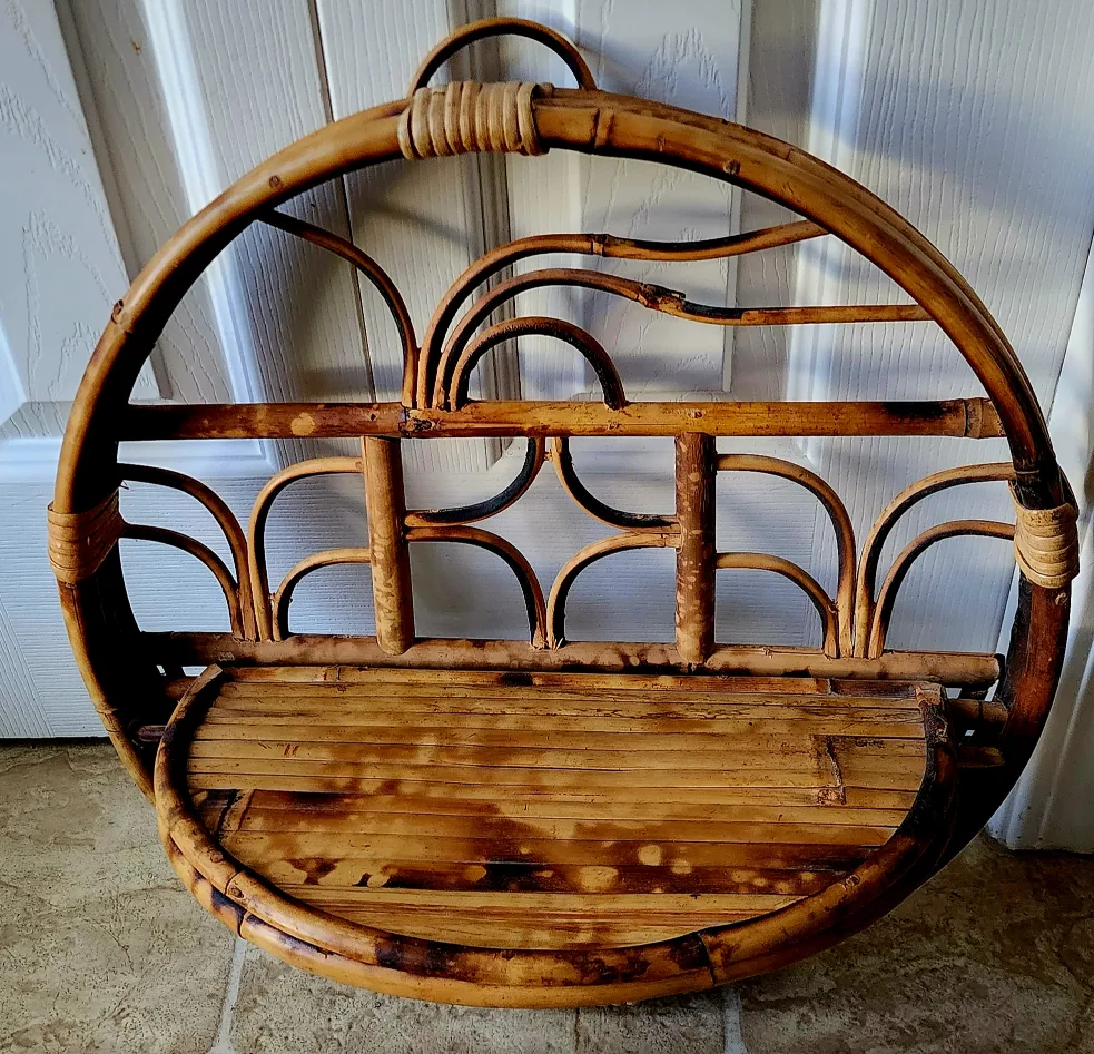 Vintage Tortoise Bamboo Magazine Rack & Wall Shelf image indicator(2)