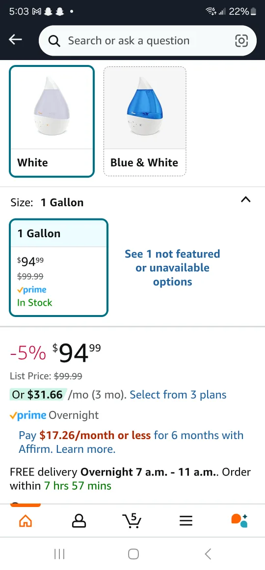 Crane Ultrasonic Cool Mist Humidifier - 1 Gallon image indicator(5)