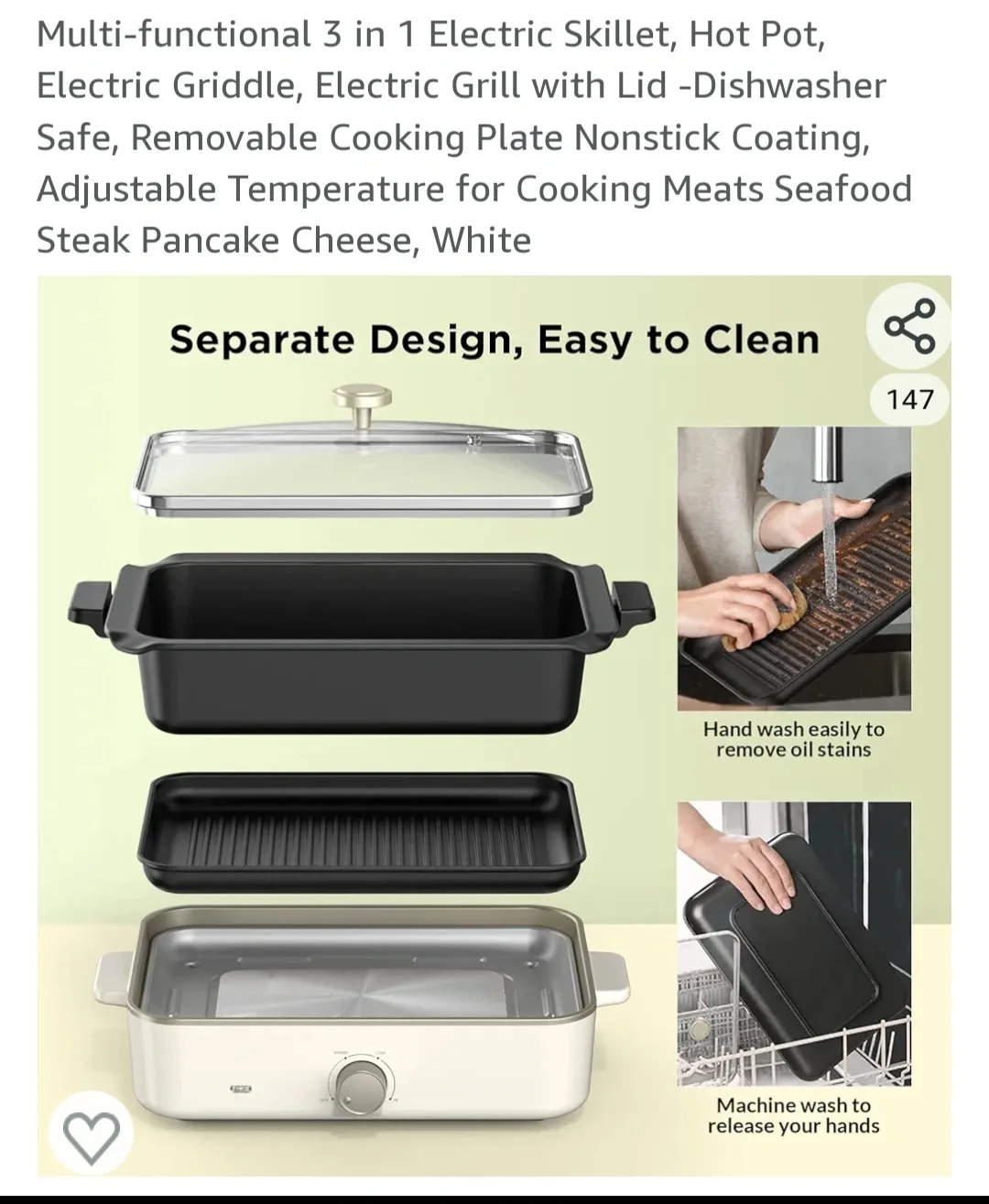 Multi-functional 3 in 1 Electric Skillet, Hot Pot image indicator(6)