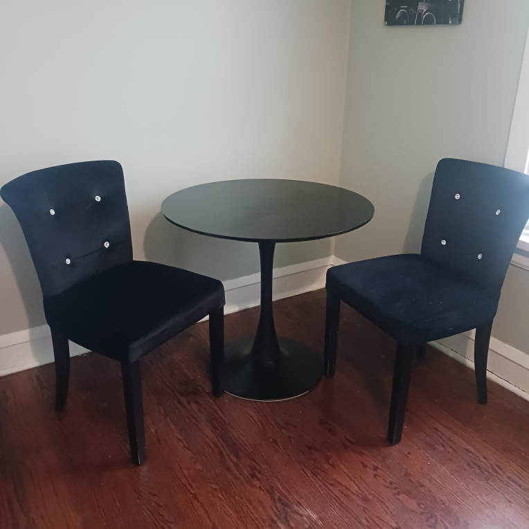 Black Velvet Dining Set with Black Table