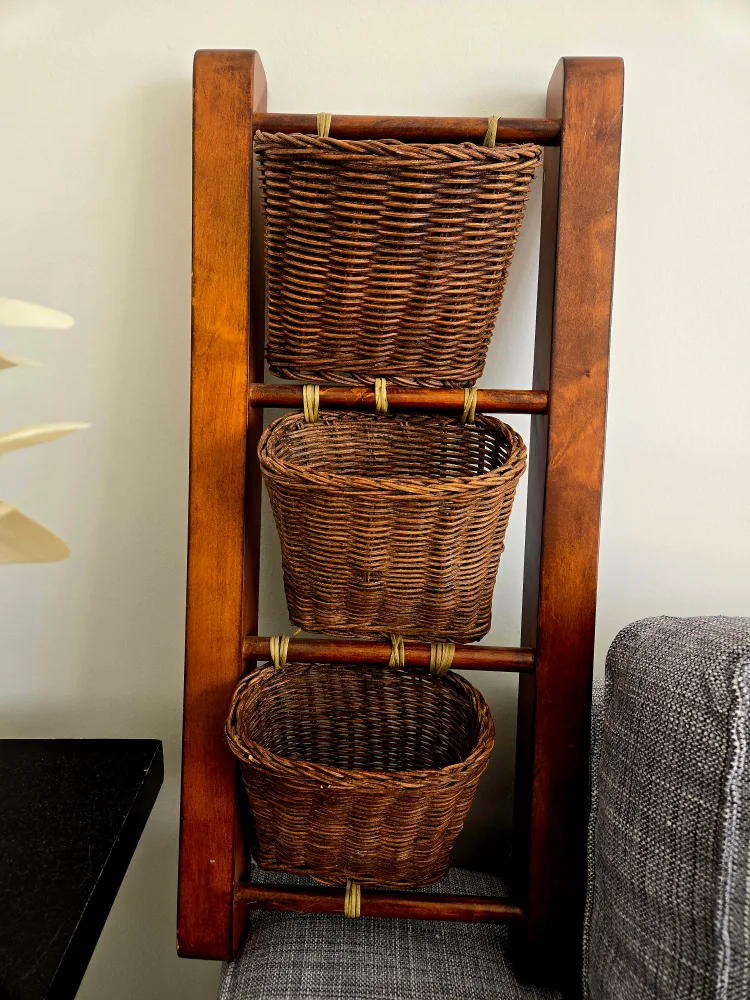 Three-Tier Wooden Wall-Mounted Basket Organizer image indicator(3)