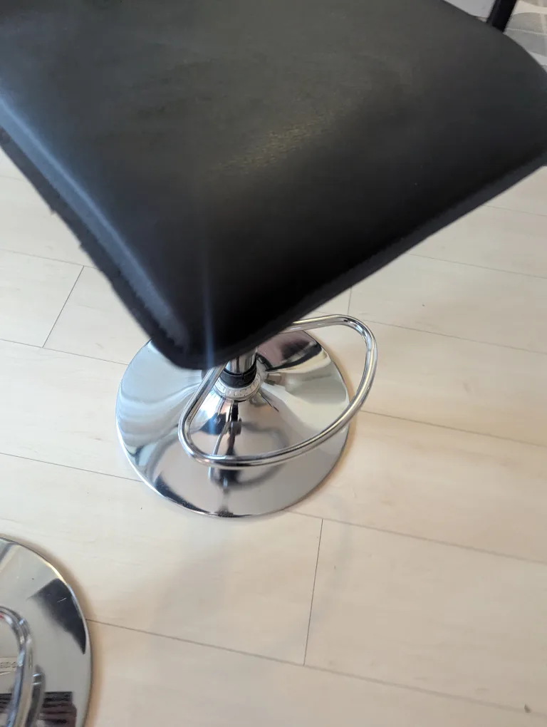 Pair of Black Leather Bar Stools with Chrome Base image indicator(2)