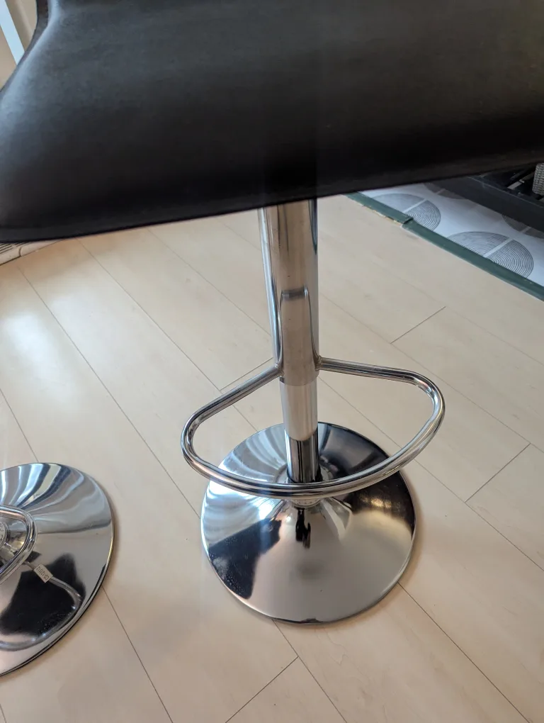 Pair of Black Leather Bar Stools with Chrome Base image indicator(4)