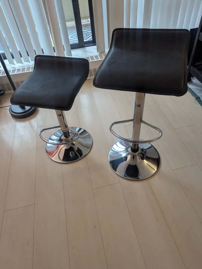 Pair of Black Leather Bar Stools with Chrome Base image indicator(5)