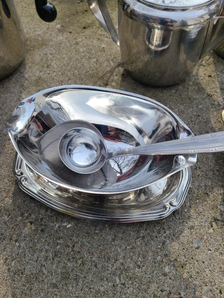 Vintage Stainless Steel Coffee and Tea Set with Serving Dish image indicator(4)