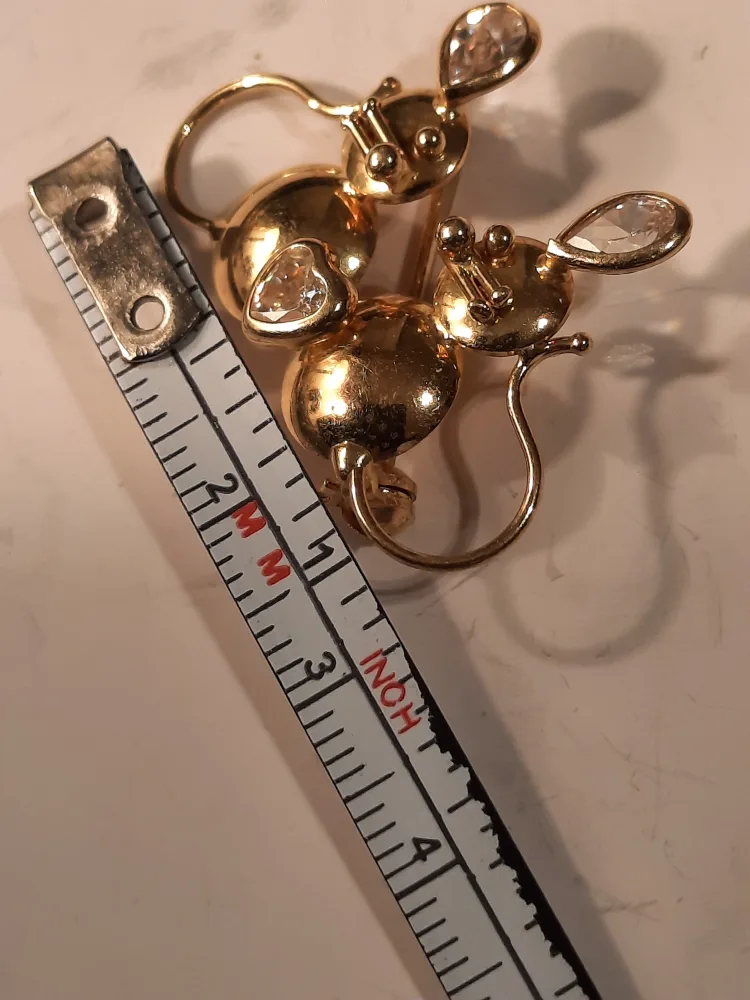 Gold Mouse BROOCH with Clear Stones18karat solid gold image indicator(4)