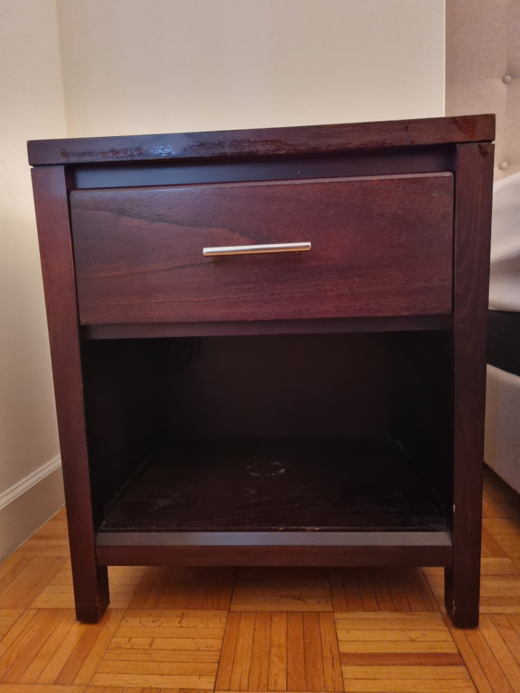 2 x Dark Wood Nightstand with One Drawer