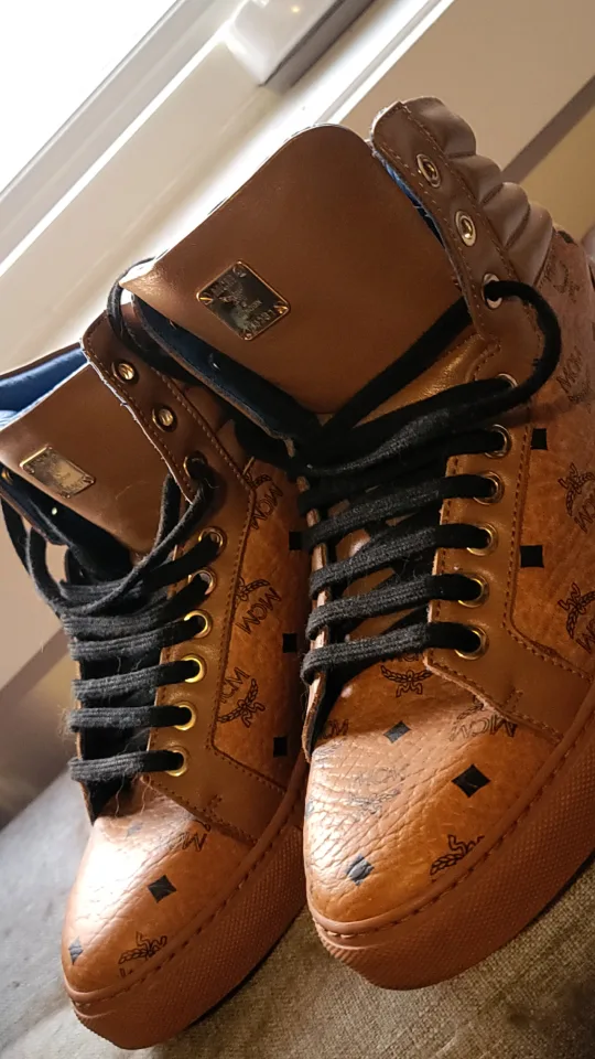 MCM Brown Leather Visetos High Top Sneakers image indicator(3)