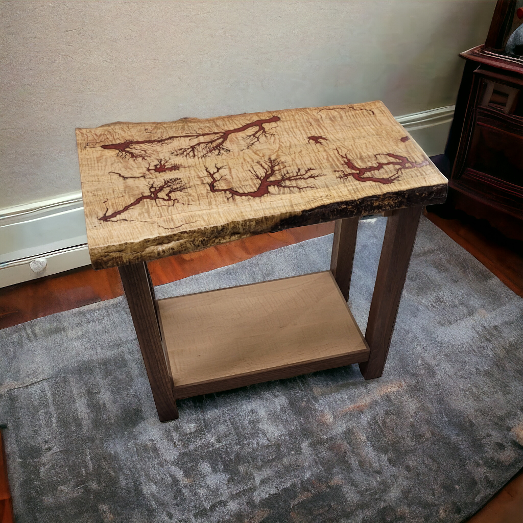 Unique Live Edge Accent Table with Red Resin