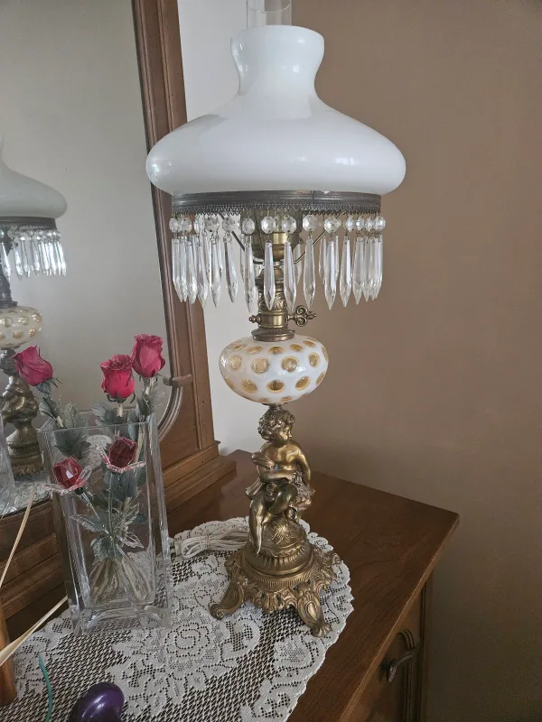 Antique Victorian Style Table Lamp with Cherub Base image indicator(2)
