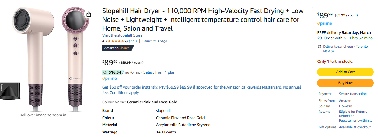 Slopehill Hair Dryer - Ceramic Pink and Rose Gold