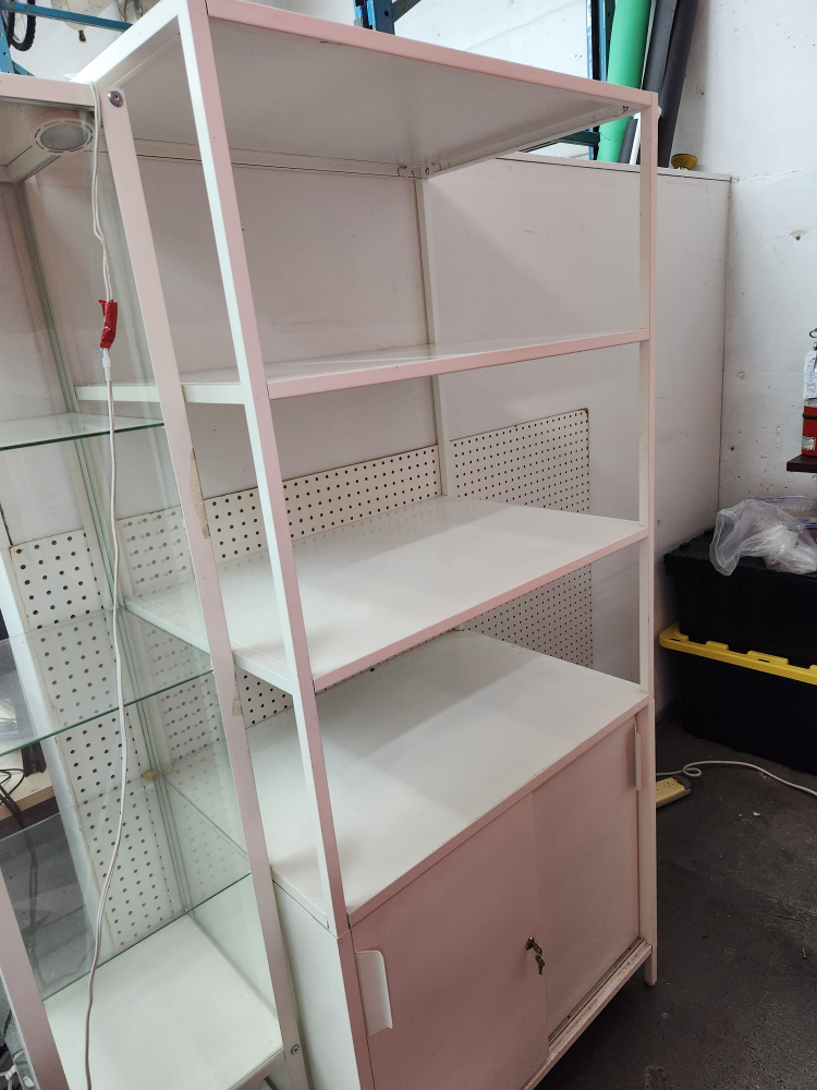 White Metal Display Cabinet with Glass Shelves