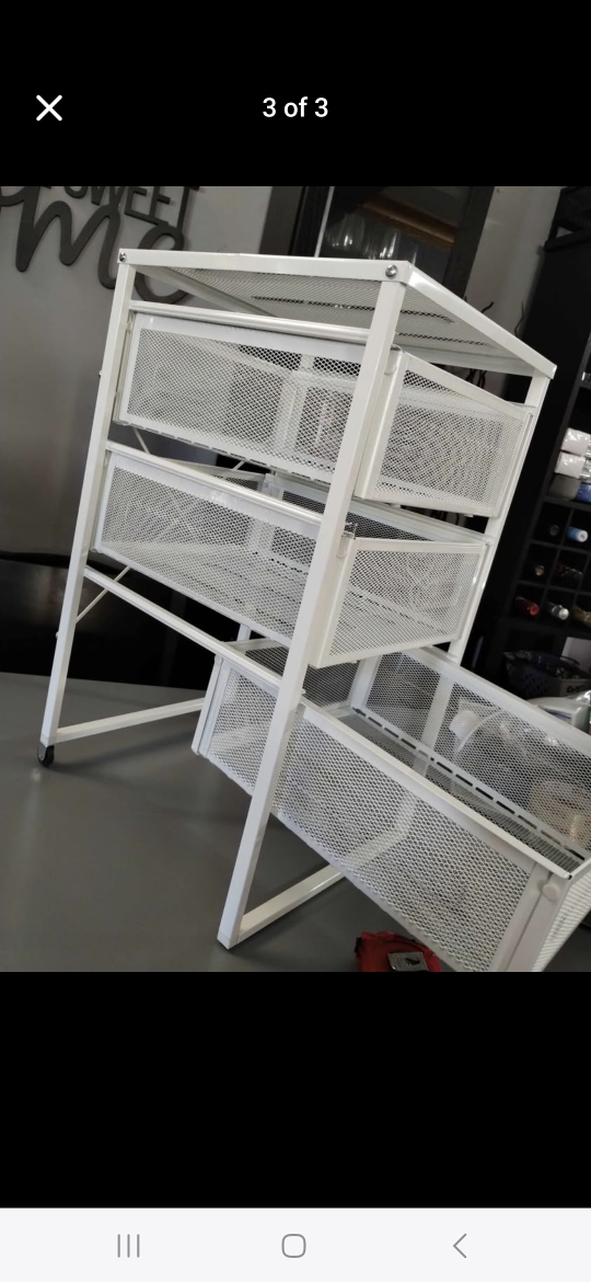 3 White Metal Organizer With Three Mesh Drawers
