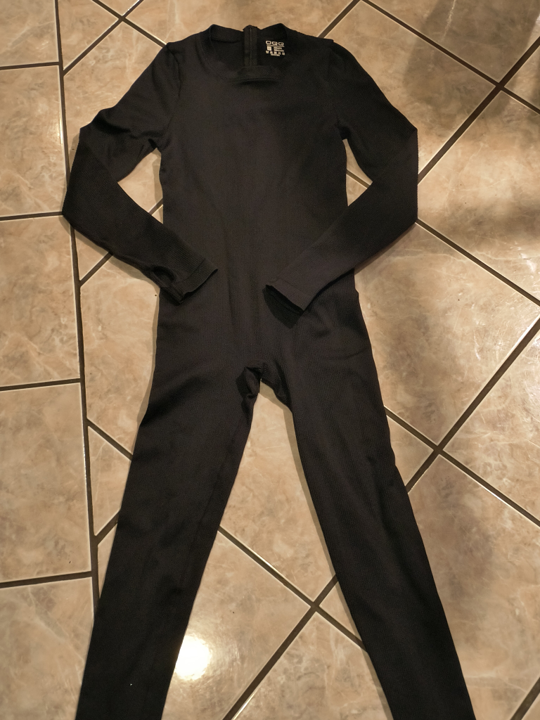 OQQ Black Long Sleeve Ribbed Jumpsuit Size L