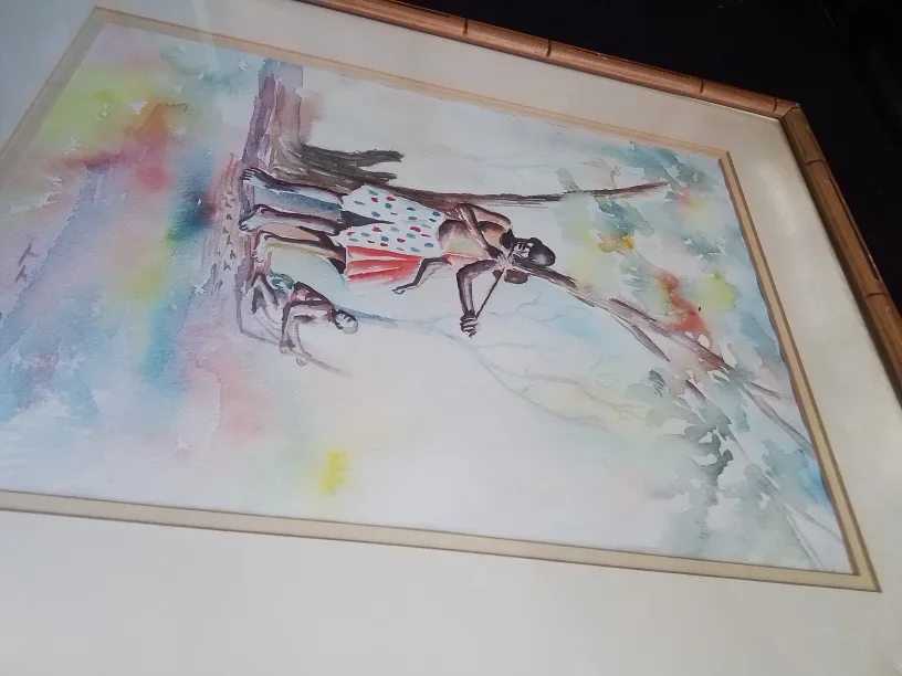 Framed Watercolor Painting of African scene Signed image indicator(5)