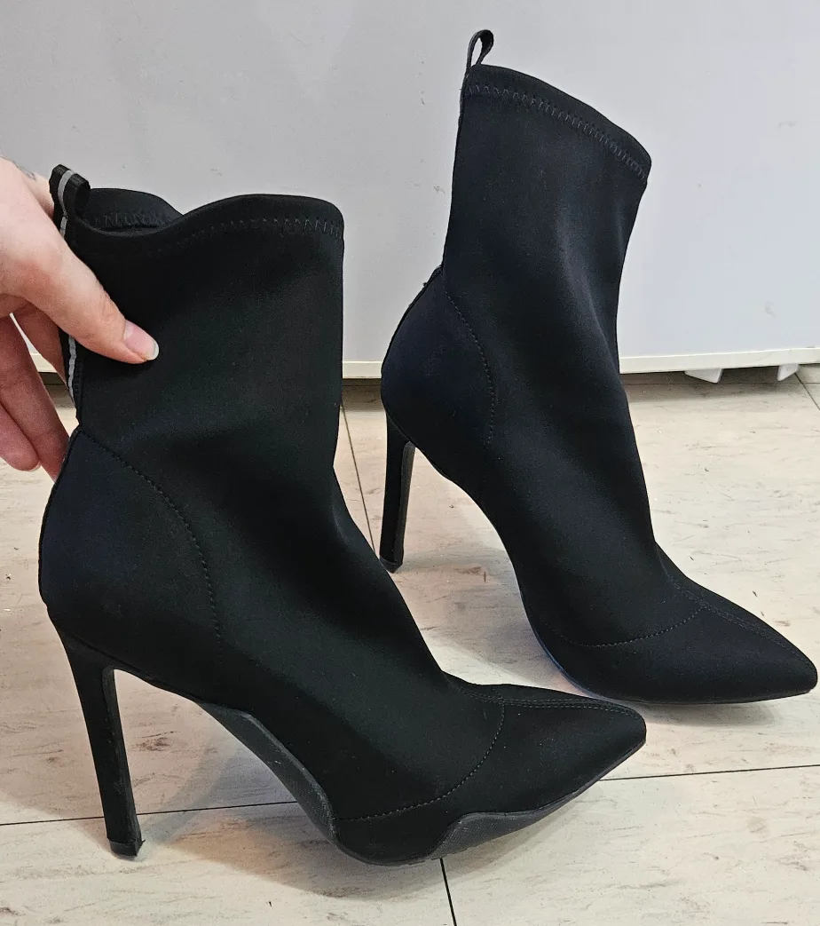 Black Sock Booties, Pointed Toe, Stiletto Heel image indicator(2)
