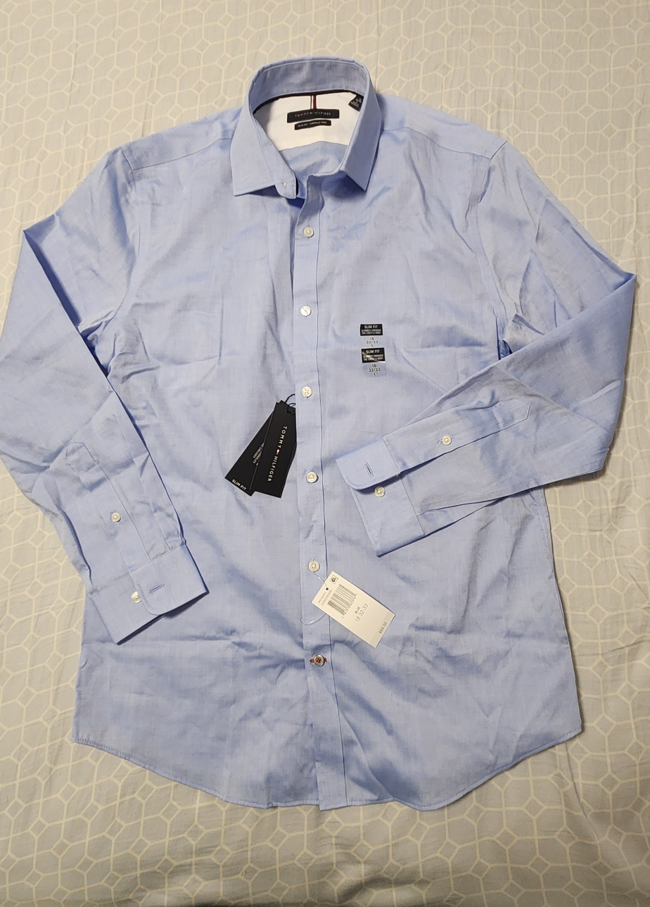 Tommy Hilfiger Men's Slim Fit Light Blue Dress Shirt - Size L